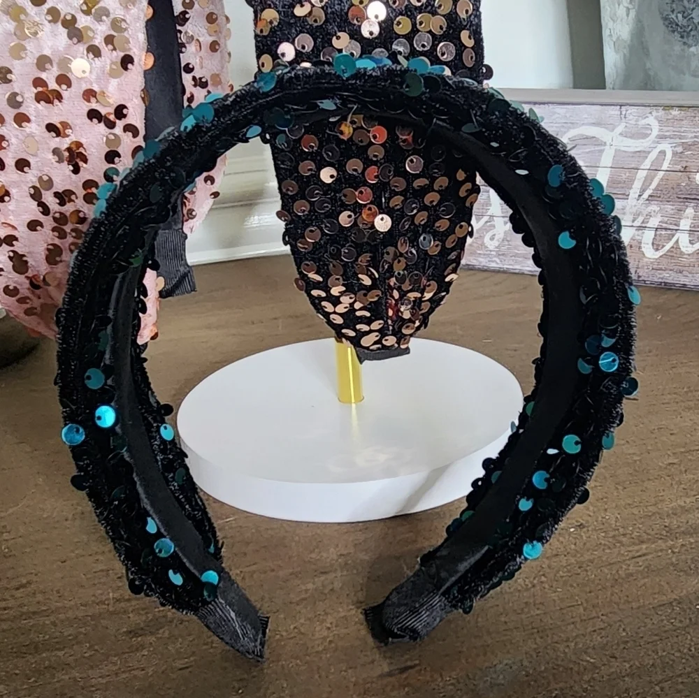 Sequin Embellished Headbands - Pink, Black, Blue
